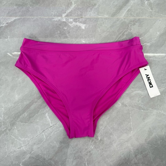 Women’s DKNY High Waisted Bikini Tummy Compression Stretch Swimsuit Bottoms L - Picture 1 of 15